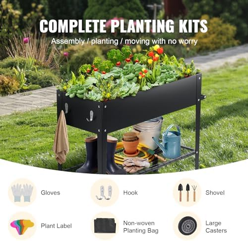 VEVOR Raised Planter Box with Legs and Wheels, Larger Size 43.3x19.5x31.5 Outdoor Elevated Garden Bed On Wheel, Metal Planting Boxes for Growing Flowers/Vegetables/Herbs in Backyard/Garden/Balcony - Image 3