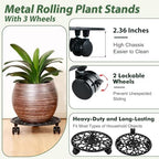 4 Pack 11 In Rolling Plant Stand with Wheels Metal Plant Caddy with Wheels - Image 3