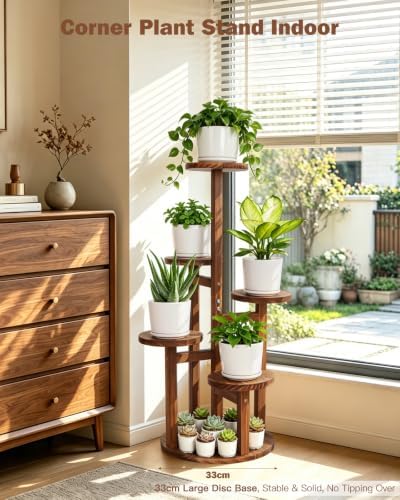 5 Tier Plant Stand Indoor, 32in Tall Wooden Flower Rack - Image 4