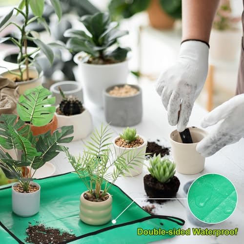 HARFINGTON 3pcs Repotting Mat 39.4" x 59.1" Oxford Cloth Waterproof Plant Repotting Mat Foldable Portable Gardening Potting Tray with Metal Buckle for Indoor Plant Change Soil, Dark Green - Image 6