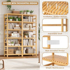 FOTOSOK 6-Tier Bamboo Shelf, 2 Pcs Bamboo Bookshelf with Adjustable Shelves - Image 5
