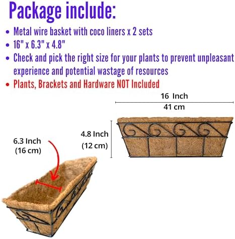 LaLaGreen Window Boxes Planters to Attach House (16 in, 2 Pack) Black Metal - Image 2