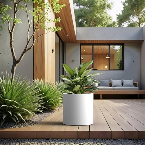 Kante Modern Home Minimalist 12.9" Tall White Concrete Cylinder Planter - Image 5