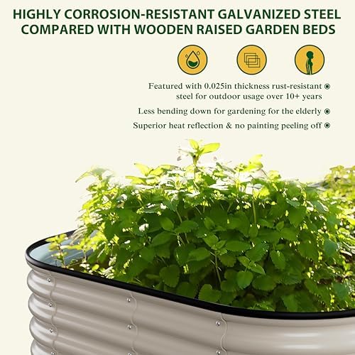 MUPATER 8x4x1FT Galvanized Raised Garden Bed with Support Rods, Modular Raised Beds for Gardening, Raised Planter Box Oval for Vegetables, Herbs and Flowers, Ivory White - Image 5