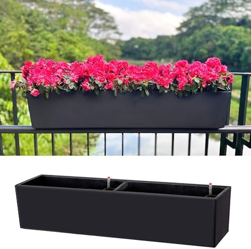 LaLaGreen Rail Planter for Balcony Outdoor (1 Pack, 40 Inch) Large Black Self Watering Railing Planters with Brackets, Rectangular Plastic Window Flower Box Simple Designer Choice with Rattan Pattern by L%C3%A1L%C3%A1Green