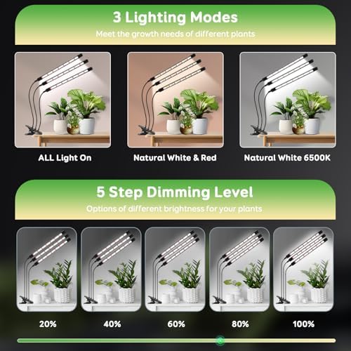 Tri-Head Clip Grow Lights for Indoor Plants, Full Spectrum Plant Lights. - Image 4