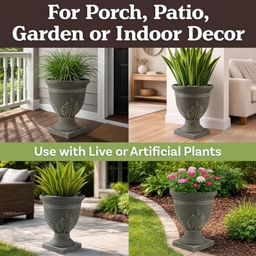 Pure Garden Indoor Outdoor Planter, Gray, 15.25x18.8-Inch, 2-Pack - Image 4