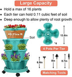 GameXcel Vertical Planter Tower - 4 Tier Stackable Garden Planters with Wheels and Tools Plant Pots for Strawberry Herb Flower and Vegetable Indoor Outdoor Use Teal 2 Pack - Image 5
