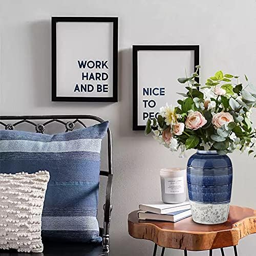 Decorative Ceramic Vases for Home Decor Two Tone Boho Flower Vase for Table Centerpieces Big Blue Pottery Vase Table Flowers Decor Vase Living Room Shelf Fireplace - Image 2