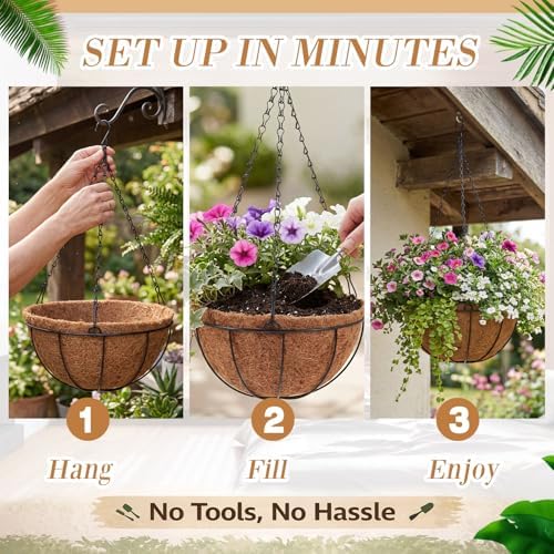 Dandat 12 Pack Metal Hanging Planter Basket, Coconut Coir Liner, 10 Inch - Image 4