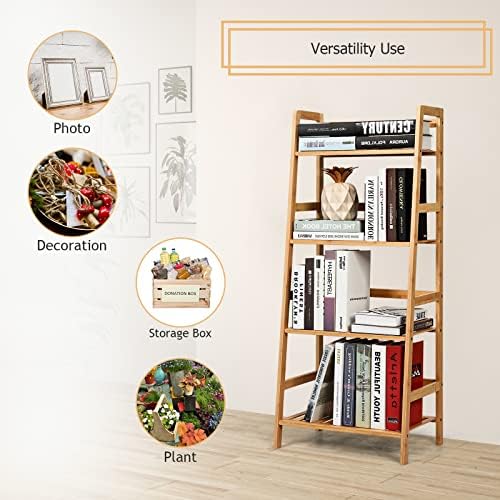 COSTWAY 4-Tier Ladder Shelf, Bamboo Plant Stand Rack - Image 7