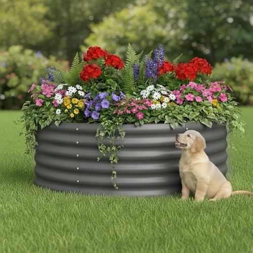 DDK Galvanized Raised Garden Bed, Round Outdoor Planter Bed, 4x4x1.5ft Metal Planter Box for Gardening and Planting,2Pack,DG - Image 2
