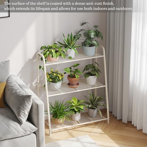 Kitsanery Metal Plant Stand Indoor Outdoor for Multiple Plants,3 Tier Plant Shelf,Large Heavy Duty Flower Holder Ladder Plant for Living Room, Patio, Balcony (White) - Image 4