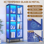 Polup 66" Blue Glass Display Cabinet with 8-Color LED for Collectibles - Image 5