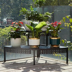 3 Tier Metal Plant Stand,Rectangle or Round Decorative Flower Step,Garden Shelf Flower Pot Holder Storage Organizer Rack for Indoor Outdoor Use - Image 2