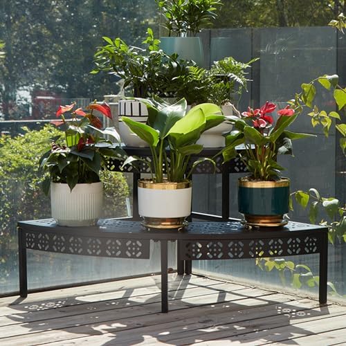 3 Tier Metal Plant Stand,Rectangle or Round Decorative Flower Step,Garden Shelf Flower Pot Holder Storage Organizer Rack for Indoor Outdoor Use - Image 2