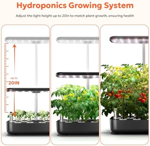 owltron Hydroponics Growing System Kit, 12 Pods Indoor Herb Garden with 24W LED Grow Light Full Spectrum, Planting Height Up to 20", Quiet Water Pump, Indoor Gardening for Gifts, Kitchen, Black - Image 4