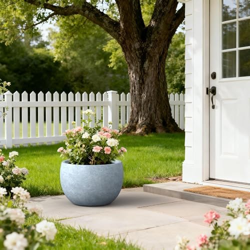 Kante Large Round Bowl Blue Gray Concrete Planter 20" Dia, Outdoor - Image 6