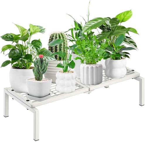 1 Tier Metal Plant Stand Indoor Outdoor, Potted Multiple Flower Pot Holder Rack Plant Shelf, Heavy Duty Planter Display Shelving for Patio Balcony Garden Living Room Decorative (White) by Gouisalin