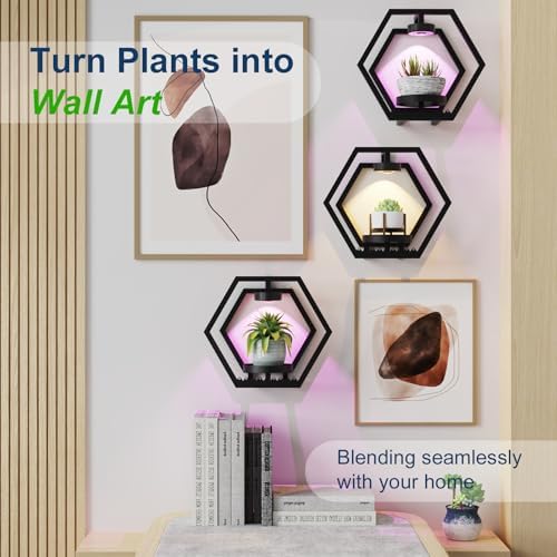 Shineled Wall Planter with Lights, Black Metal Wall Mounted Plant Stand with Adjustable Grow Light, Plant Holder for Indoor Living Room, Patio - 2 Pack - Image 2