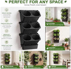 Briwooody 3 Set 6 Pocket Vertical Stackable Wall Planters Kit Outdoor Self Watering Plastic Planter Grow Hang Mount System for Strawberry Flower Vegetable Home Fence Balcony Wall Decor - Image 4