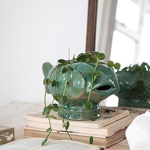 Creative Co-Op Debossed Stoneware Fish Planter with Reactive Glaze, Turquoise - Image 4