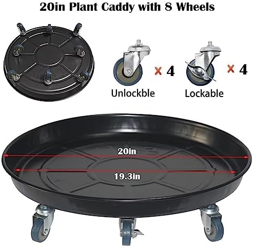 ARTLINE Round Plant Stand with Lockable Wheels, Heavy Duty for Indoor Outdoor, Large Rolling Dolly Planter Caddy on Casters to Carry Potted Flower Pot, Round Metal Tray NO Holes, Black - Image 3