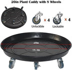 ARTLINE Round Plant Stand with Lockable Wheels, Heavy Duty for Indoor Outdoor, Large Rolling Dolly Planter Caddy on Casters to Carry Potted Flower Pot, Round Metal Tray NO Holes, Black - Image 3