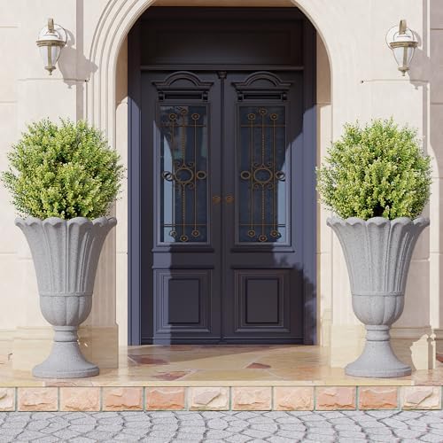 24" Tall Urn Planters Set of 2, Grey Outdoor Planter for Porch by Unknown