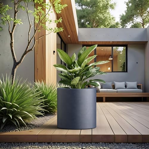 Kante Charcoal Concrete Planter 15.8" Tall All-Weather Round Large Pot - Image 5