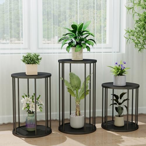 Plant Stand Indoor,small plant stool,Flower Pot Corner stand holder,Mid Century Heavy Duty Metal Tall Home Decor,Modern Round End Table,Small Rustic Display Stand for Living Room,Bedroom(Black,3 Packs) - Image 3