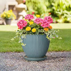 10 Inch Plant Pot, Ceramic Flower Pots with Saucer, Glaze Blue - Image 5