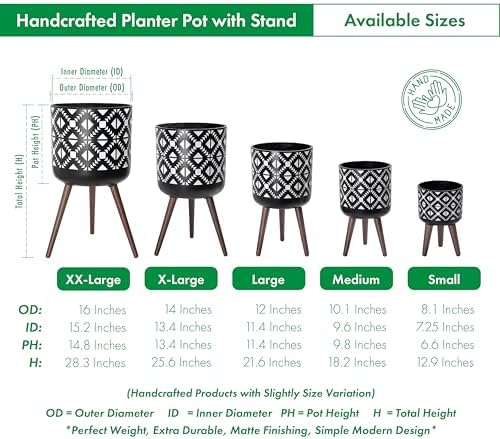 D'vine Dev Planter Pot with Wood Stand, 10 in, White/Black, 88-G-B-4 - Image 3