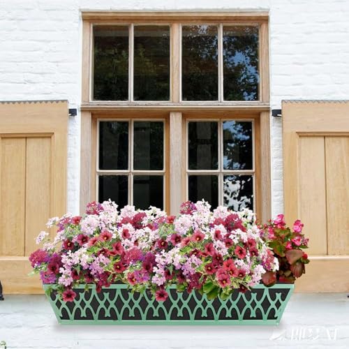 2 Pack 30 Inch Window Boxes Planters Railing Planter Box with Adjustable Brackets & Non-Woven Fabric Plant Grow Bags Deck Railing Planter Boxes Balcony Hanging Flower Box for Outdoor Plants - Image 2