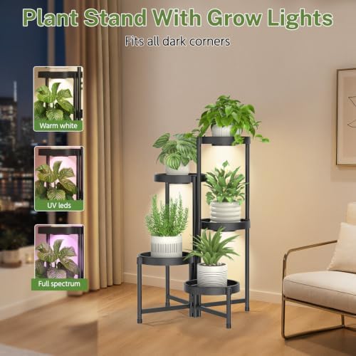 LASZOLA 5 Tiered Plant Stand Indoor with Grow Lights, Corner Folding Tall Flower Display Rack with Plastic Tray, Modern Plant Holder Shelf for Outdoor Patio Porch Garden Office Living Room, Black - Image 6