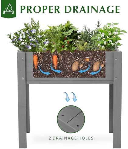 SoliWood Set of 2 Raised Garden Bed with Legs, 31x16x31'', Outdoor Wood Elevated Planter Box, Grey Cedar, Thick Legs, w/Liner - Image 5