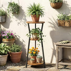 MAHANCRIS Plant Stand Indoor, 3 Tier Round Corner Plant Stand Indoor, Round Plant Holder Rack, 35" Tall Plant Shelf for Living Room, Balcony, Patio, Rustic Brown and Black PSHR0401 - Image 5
