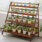 HUHJYUGE Bamboo Plant Stand Flower Pots Holder Display Shelf, Ladder Shelf Plants Organizer Rack for Patio Balcony Garden Home, Bookcase Planter Storage Shelving (2 Tiers 52cm) - Image 2