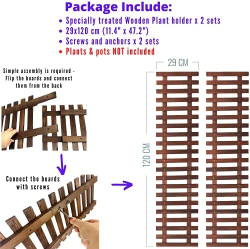 ShopLaLa Wooden Wall Planter (120cm, 2 Pack) Wooden Hanging Flower Plants - Image 2