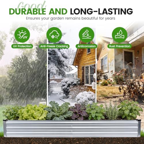 G GOOD GAIN 2Pcs Galvanized Raised Garden Bed 8x4x1ft for Herbs, Silver - Image 6