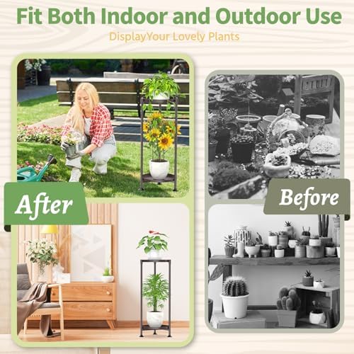 KMOTASUO 2 Tier Metal Plant Stand Tall for Indoor Outdoor Corner, Bronze - Image 6