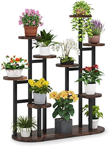 LITTLE TREE Multi-Tiered 11 Potted Plant Stand Indoor Tall Plant Shelf Flower Stands Plant Rack for Garden Balcony Living Room, Rustic Brown by LITTLETREE