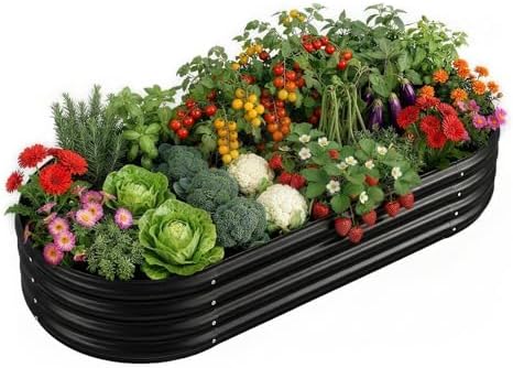 Land Guard Galvanized Raised Garden Bed Kit, Galvanized Planter Raised Garden Boxes Outdoor, Oval Large Metal Raised Garden Beds for Vegetables(Grey)4×2×1ft(1pcs) by Unknown