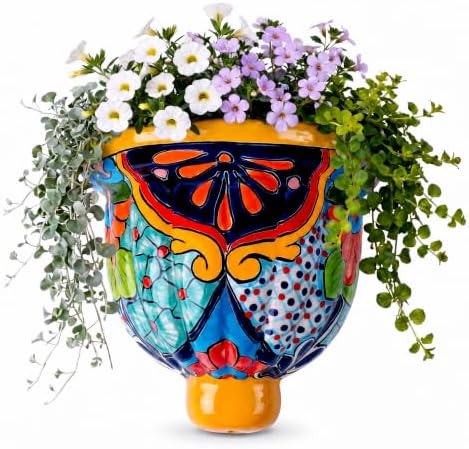 Talavera Wall Planter - Handmade Mexican Hanging Pot (Yellow-Large) by COBAZUL