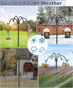 Upgrade 4-Hook Shepherds Hooks for Outdoor with Plastic Tube, 60" Heavy Duty Bird Feeder Pole with 5 Prongs Base, Adjustable Garden Hook for Solar Light, Hanging Plant, Wedding Decor, 2 Pack - Image 7