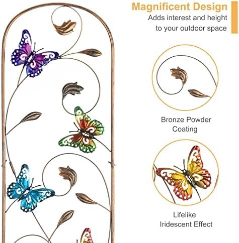 LEWIS&WAYNE 2 Pack Metal Garden Trellis with Colorful Butterfly 60 Inch High Outdoor Decoration Arched Fence Trellis for Climbing Plants for Patio, Lawn, Yard, Backyard, Wall Brackets - Image 3