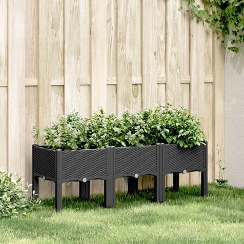 Gecheer Elevated Garden Planter Box with Legs, 47x16x17 Inch Black Raised Planter for Outdoor Patio, Durable PP Vegetable Flower Pot with Rattan Look, Easy Drainage - Image 2