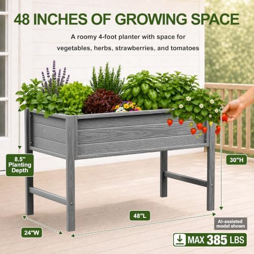 YEFU 48" Raised Garden Bed with Legs, HIPS Outdoor Garden Bed, Grey - Image 5