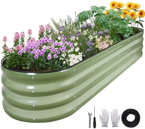 Galvanized Raised Garden Bed Outdoor, 8x2x1ft, Olive Green by BIRDSINYARD