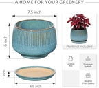 7.5 Inch Ceramic Planter with Saucer,Modern Garden Pots with Drainage Hole Mesh Net, for Indoor Outdoor Use (Crackle Blue) - Image 6
